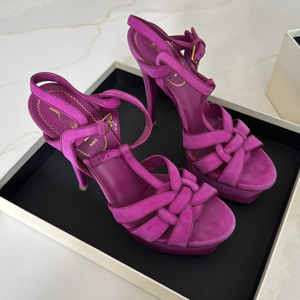 Yves Saint Laurent Suede Tribute Platform Sandals Size 38 1/2 - Picture 4 of 10